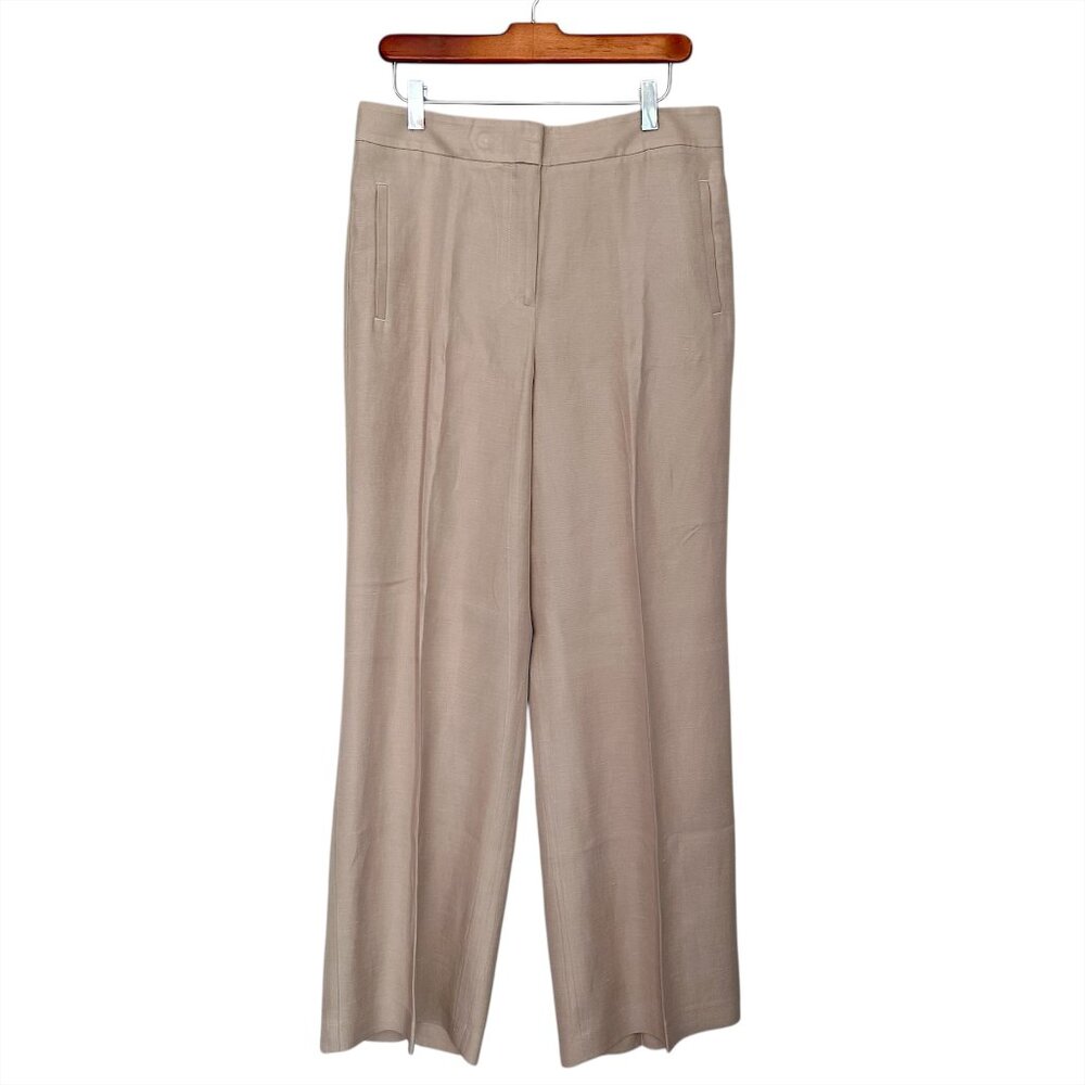 Ann Taylor Tan Khaki Wide Leg Linen Pants Career Office Coastal Quiet Luxury